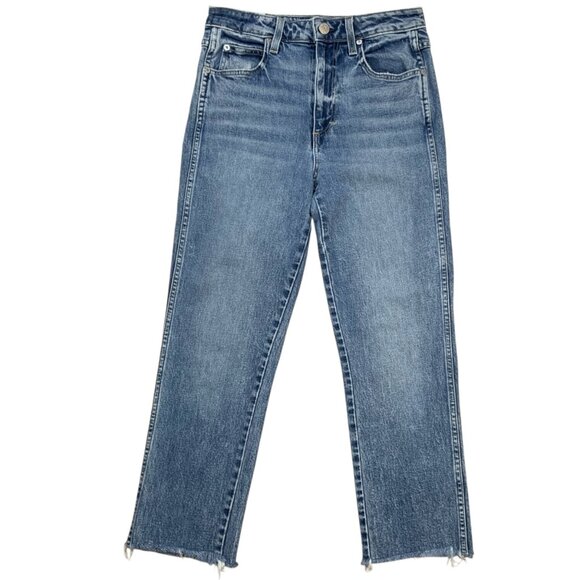 AMO Chloe Crop Jean 28 Kismet Blue Raw Hem Slim Straight Leg High Rise Zip Fly - Picture 1 of 12